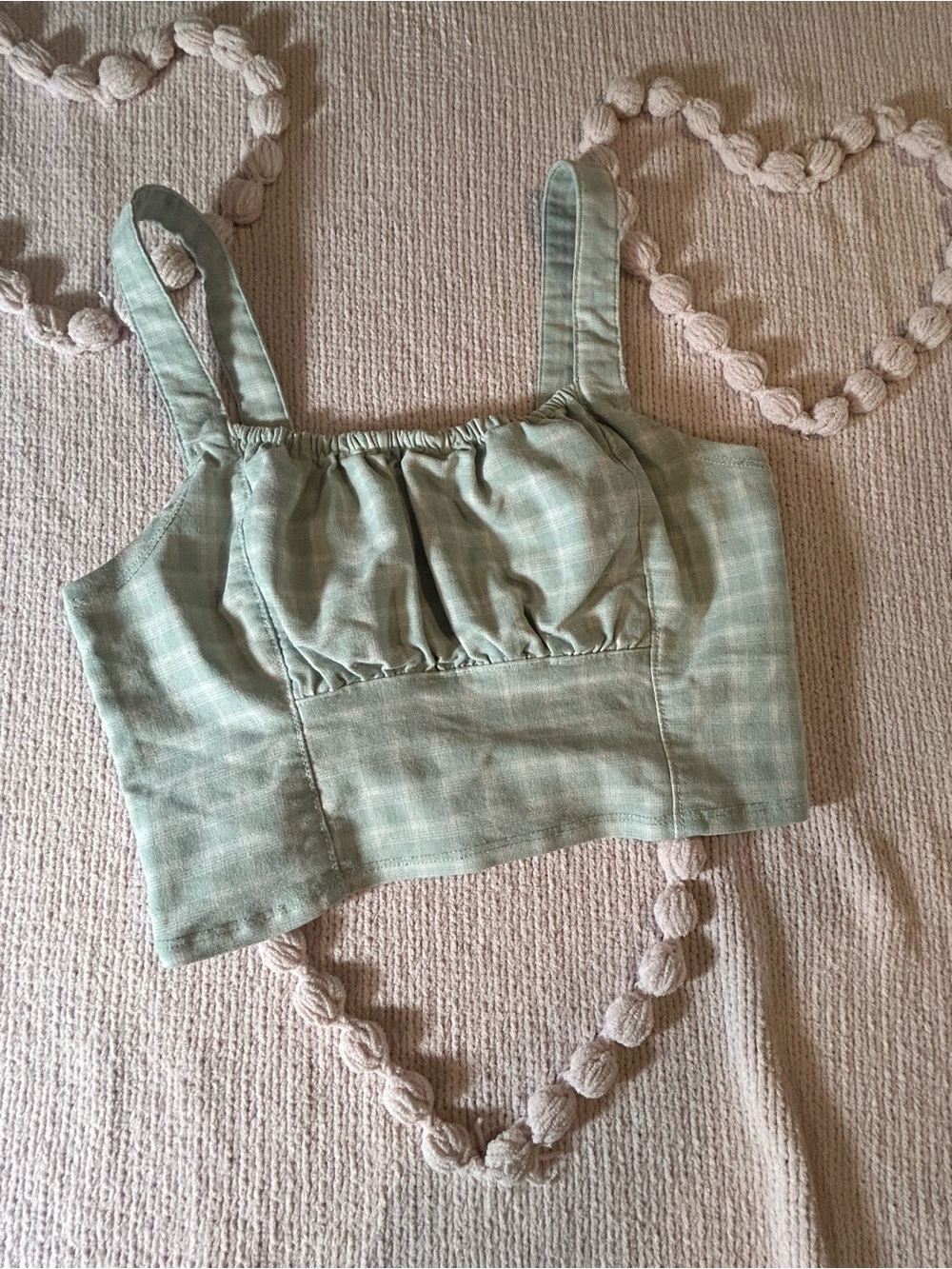 Hollister Sage Green plaid Smocked Crop Cami